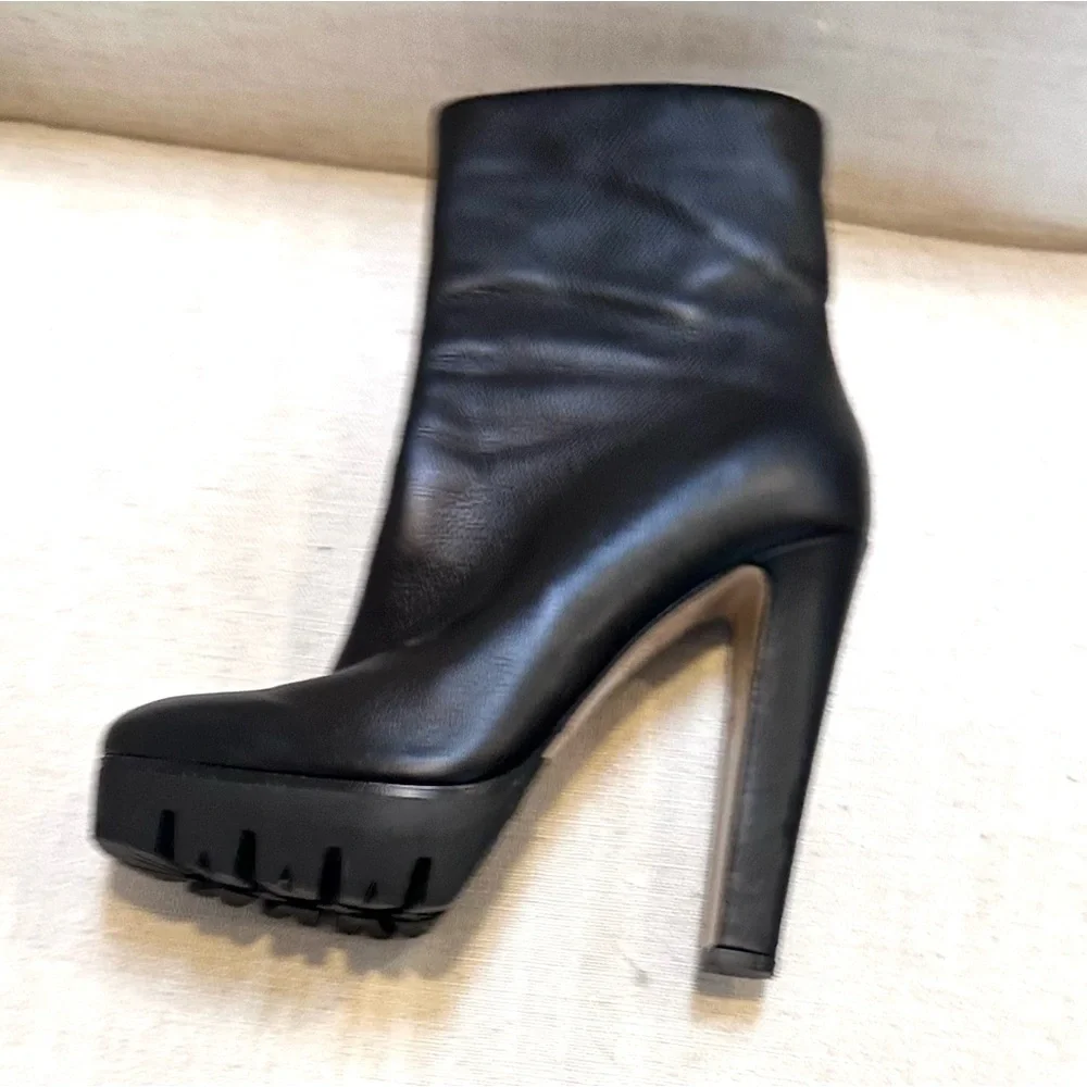 Le Silla Black Leather Mid Calf Square Toe Platform Boots Size 39 (US 8.5-9) - Picture 3 of 12